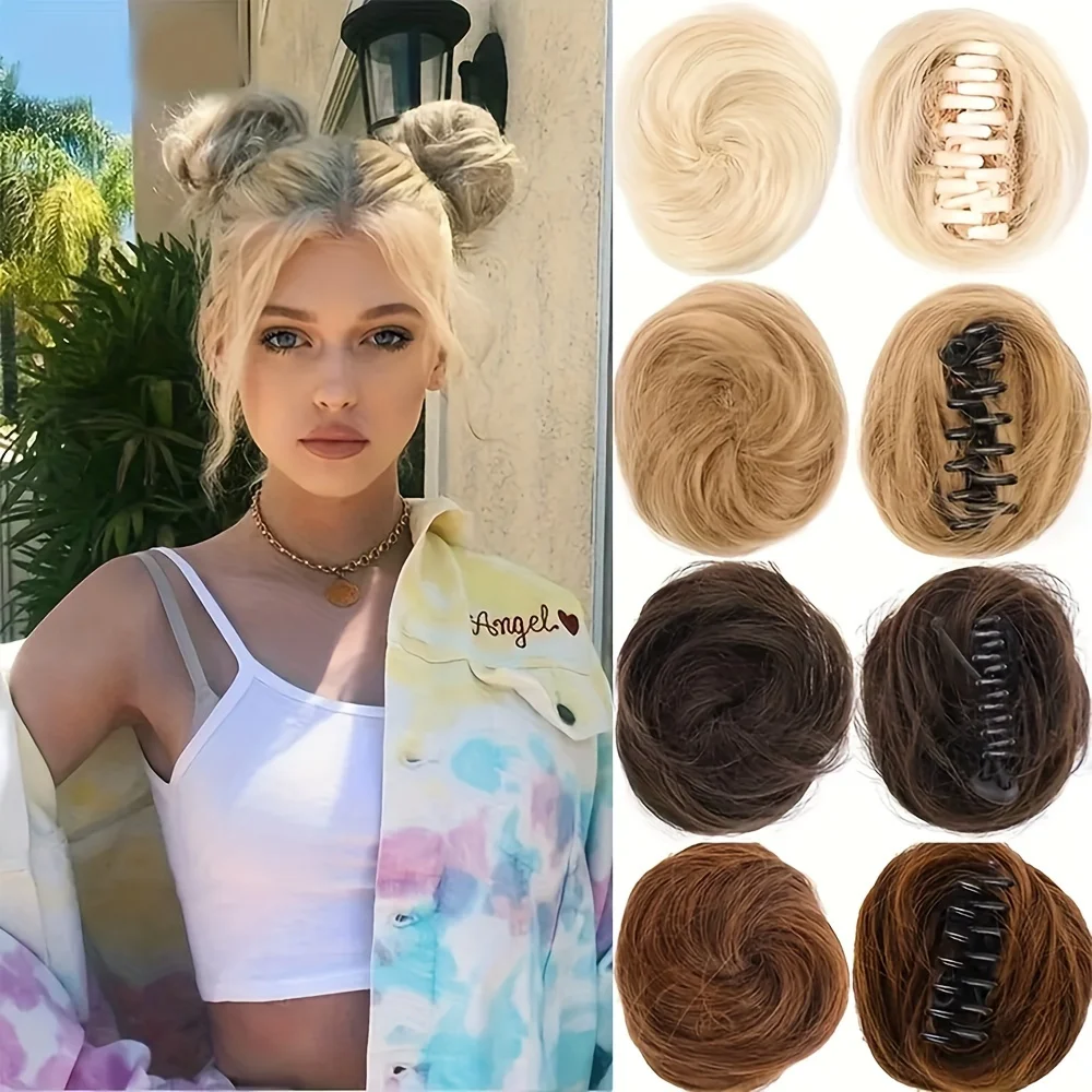 

1PCS Claw Clip In Messy Hair Bun Synthetic Wigs Donut Chignon Hair bands Buns Updo Extensions Hairpieces Child girls Daily Wear