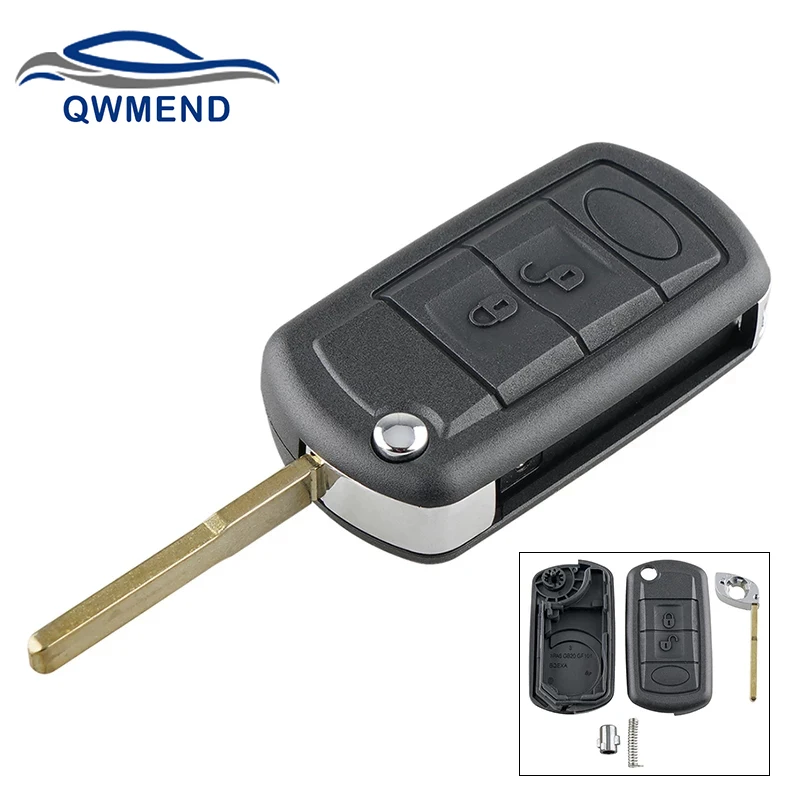 QWMEND Car Key Shell for Land Rover Range Rover Sport LR3 Discovery Replacement Keys Case Cover 3 Button HU101 Blade