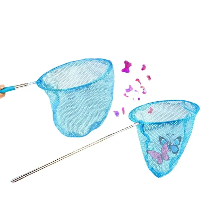 Outdoor Games Garden Child Beach Toys Kids Fishing Net Bucket Rainbow  Telescopic Landing Net Butterfly Insect Catching Bugs Tool