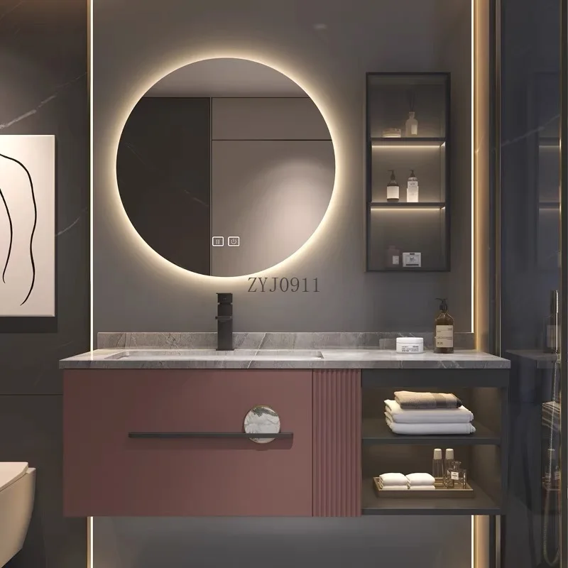 *Light luxury rock slab bathroom cabinet combination oak solid wood smart bathroom cabinet