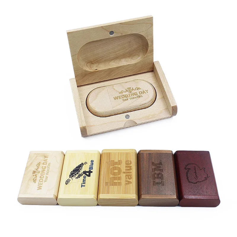 10개입/세트 무료 로고 인쇄 나무 USB 2.0 우드 USB 플래시 드라이브 펜드라이브 4GB 8GB 16GB 32GB 64GB 메모리 스틱 웨딩용 도매