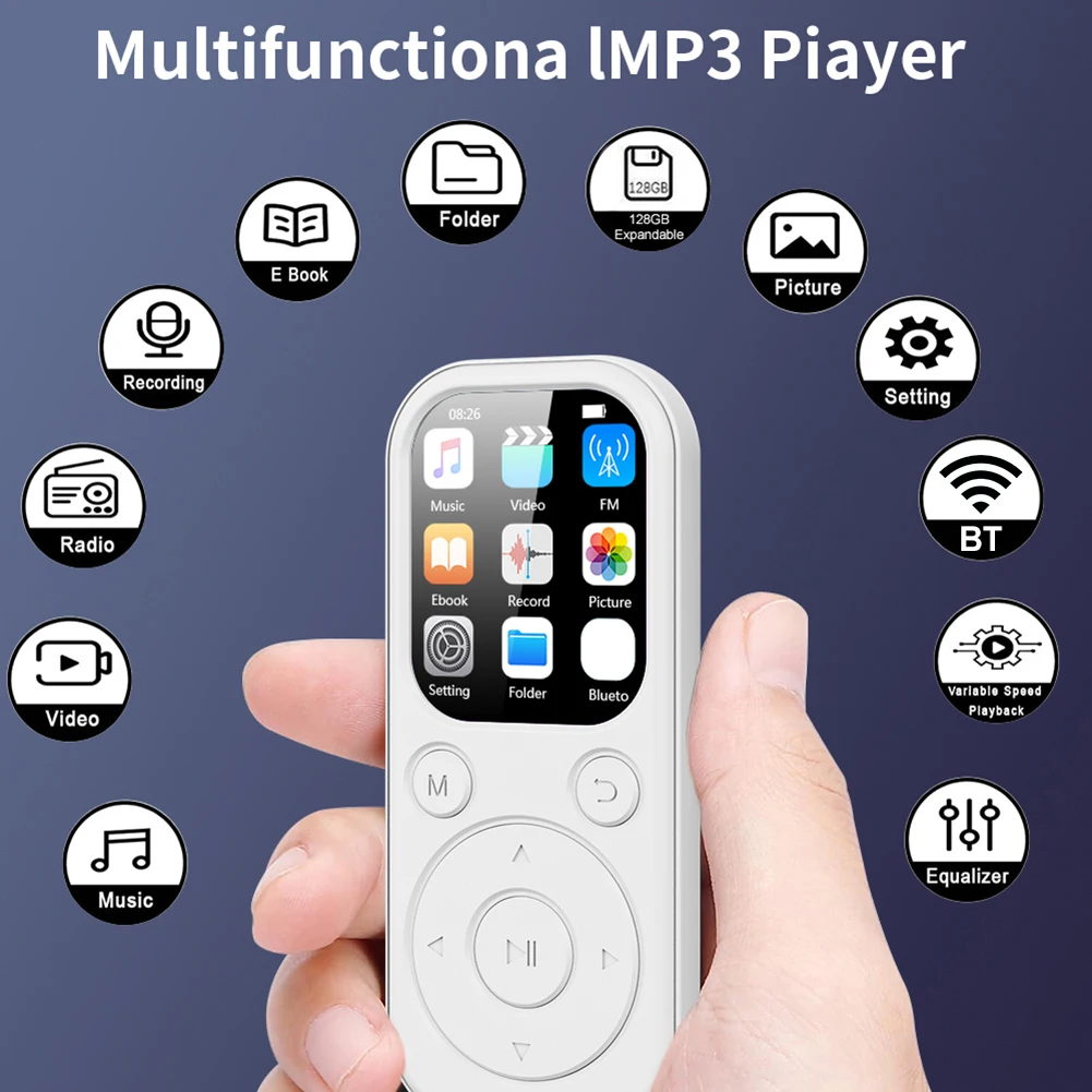 2 Inch MP3 MP4 Player HiFi Lossless Music Player BT5.4 Student Walkman MP3 FM Radio/E-book Sports Running Walking Music