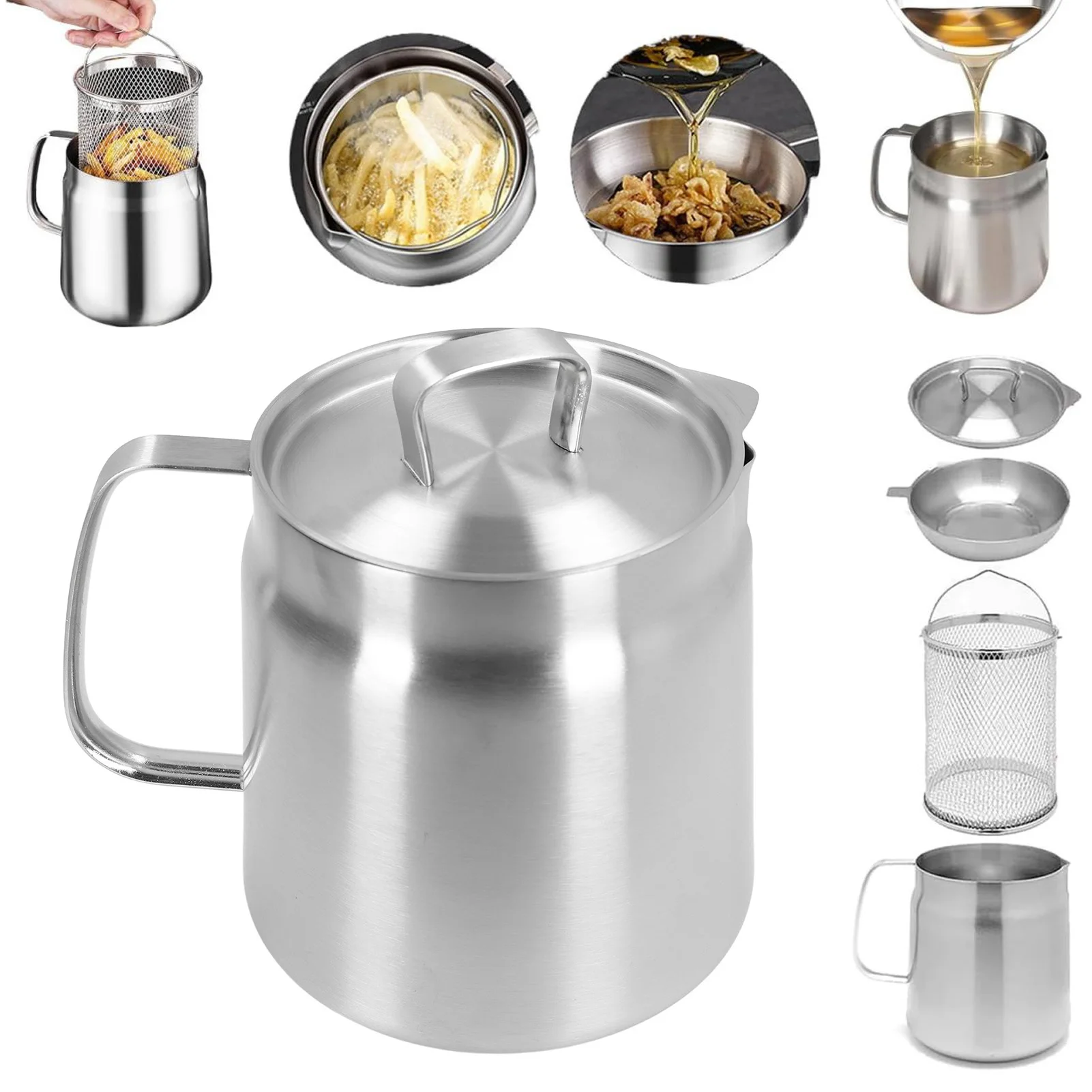 Grease Container Mesh Strainer Oil Storage Can Large Capacity Ergonomic Handle Multifunctional Frying Basket Home oil container