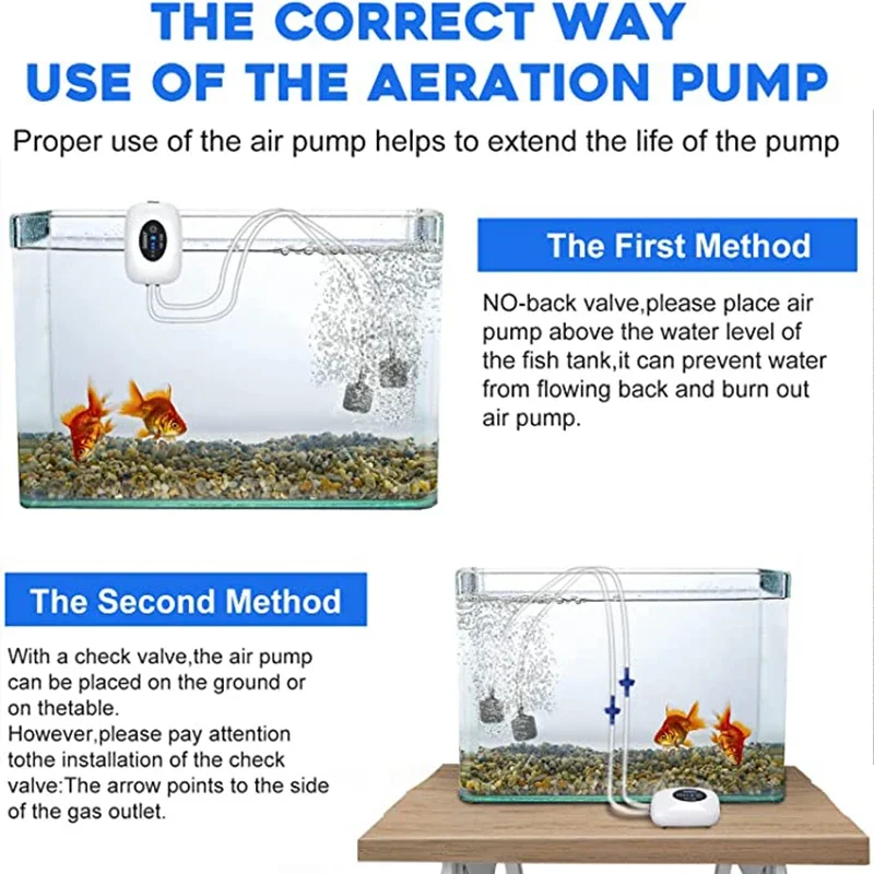Rechargeable USB Fish Tank Air Pump 4800mAh Battery Silent Oxygen Pump with 1M Tube for Aquarium Outdoor Breeder Tanks Portable 6