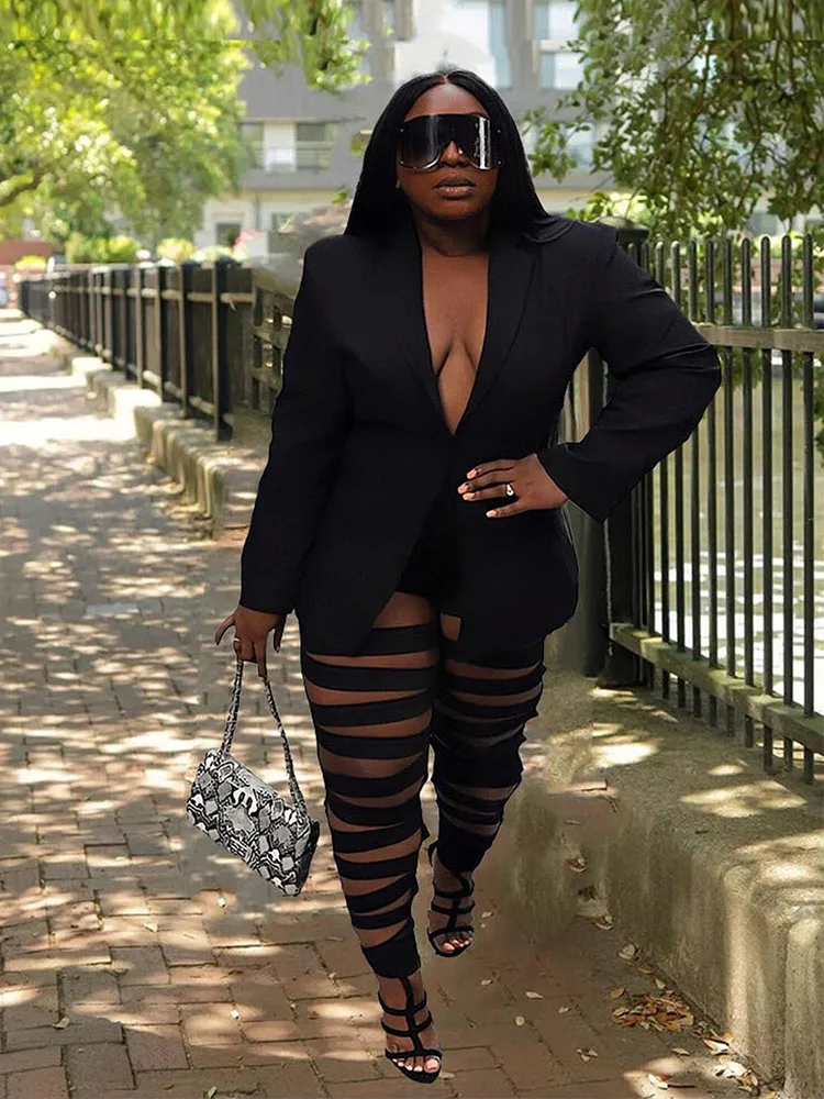 

Plus Size Women Clothing Long Sleeve Blazers for Women Elegant Stylish Cut Out Pant Blazer Set Wholesale Bulk Dropshipping