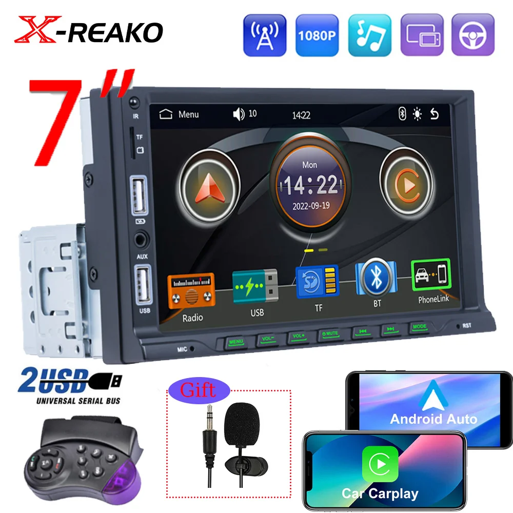 

X-REAKO 1 din Universal 7" Car Radio HD Autoradio Carplay Multimedia Player Touch Screen Auto Car Stereo MP5 BT USB TF FM Camera