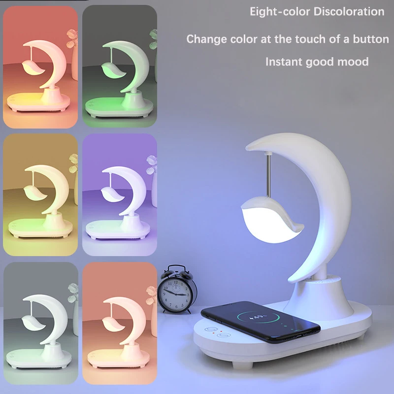 

LED Wireless Charging USB Desk Lamp Music Speaker Night Light RGB 8 Colors Home Bedroom Decoration Flying Bird Lighting Gift
