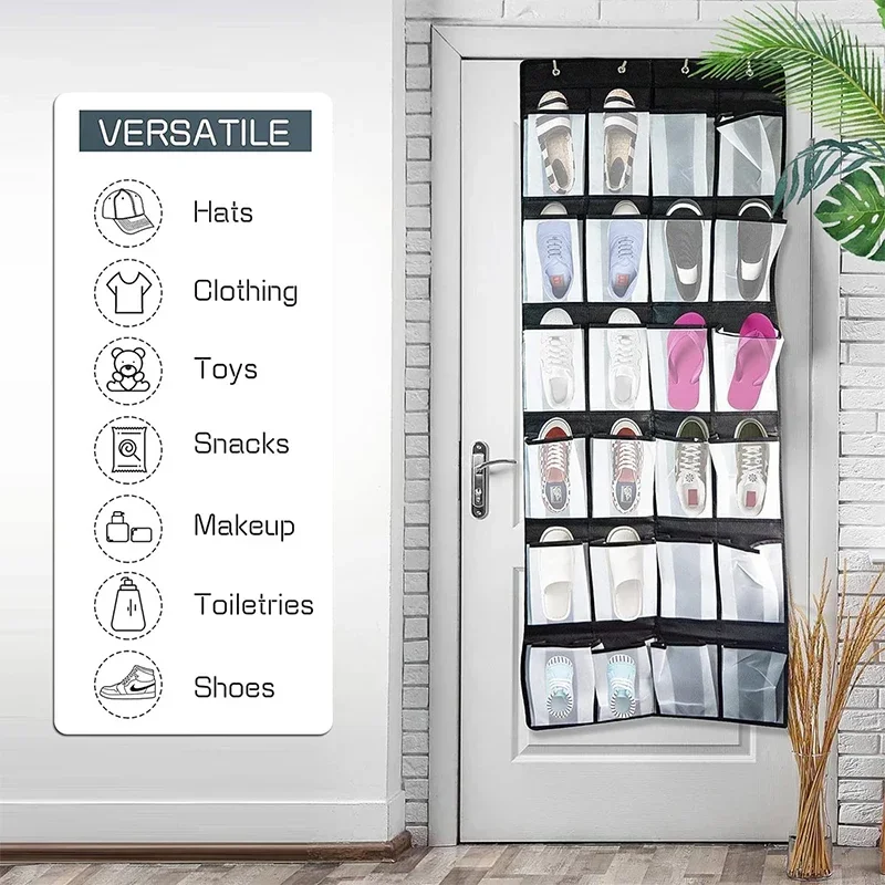 12/24 Grid Over The Door Shoe Rack with Large Mesh Pockets Hanging Shoe Organizer for Closet Hanging Shoe Rack Holder Hanger