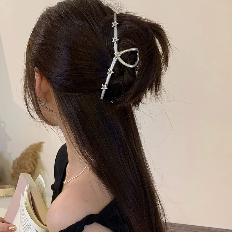 

Fashion Large Rhinestones Star Hair Clip Claw For Women Silvery Metal Hairclip Girls Big Hairpin Ponytail Claw Clip Accessories
