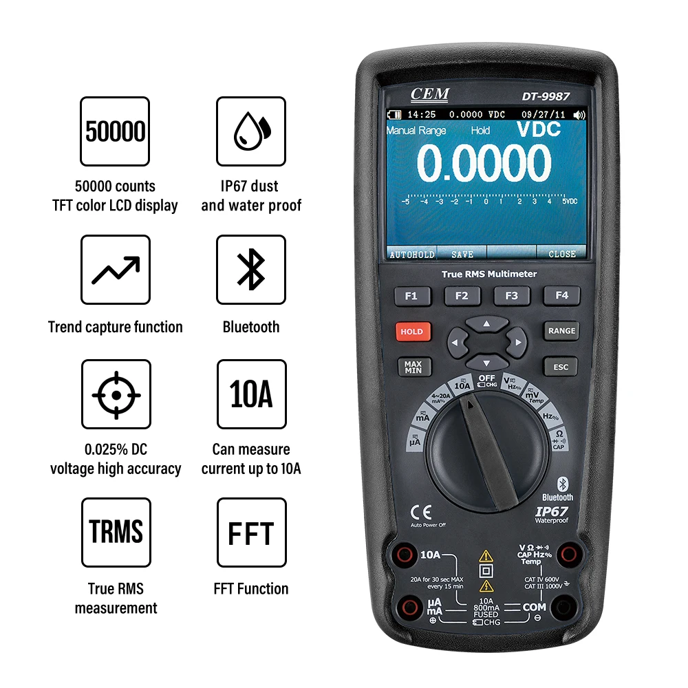 9987 Digital TRMS High Resolution & Accuracy Multimeter with Bluetooth-CEM Instruments