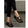 Women's Flat Ballet Shoes round Head Mesh One-Strap Hollow out Mary Jane Fishing Net Shoes Breathable Slip-On Footwear