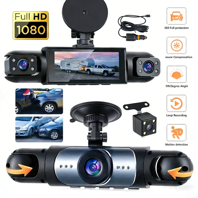 Dash Cam Vehicle DVR video recorder 4 cameras for cars black box front rear internal Night Vision Loop Recording dashcam car 360