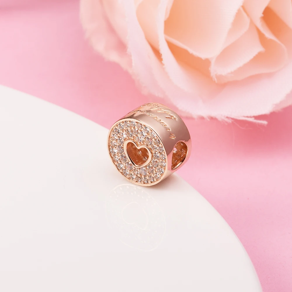 Rose Pave Heart Anniversary Charm joyas plata de ley 925 autentica DIY Jewelry For Woman Charms For Jewelry Making Woman Beads