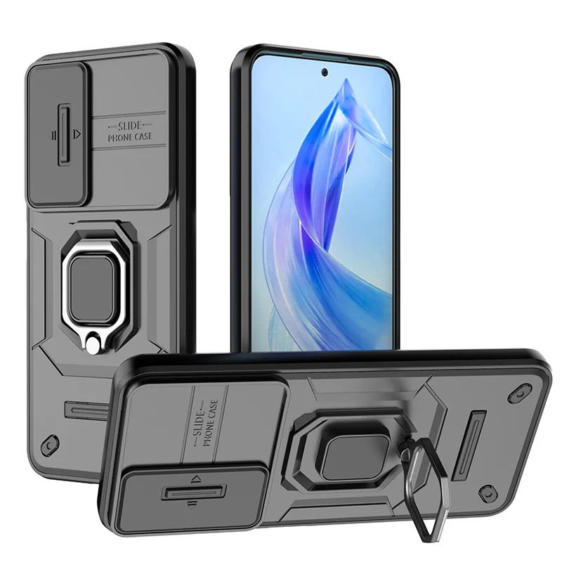 명예 90 라이트 5G 케이스 슬라이드 카메라 보호 갑옷 전화 케이스 Honar Honer 90Lite 라이트 5G 마그네틱 링 홀더 뒷면 커버