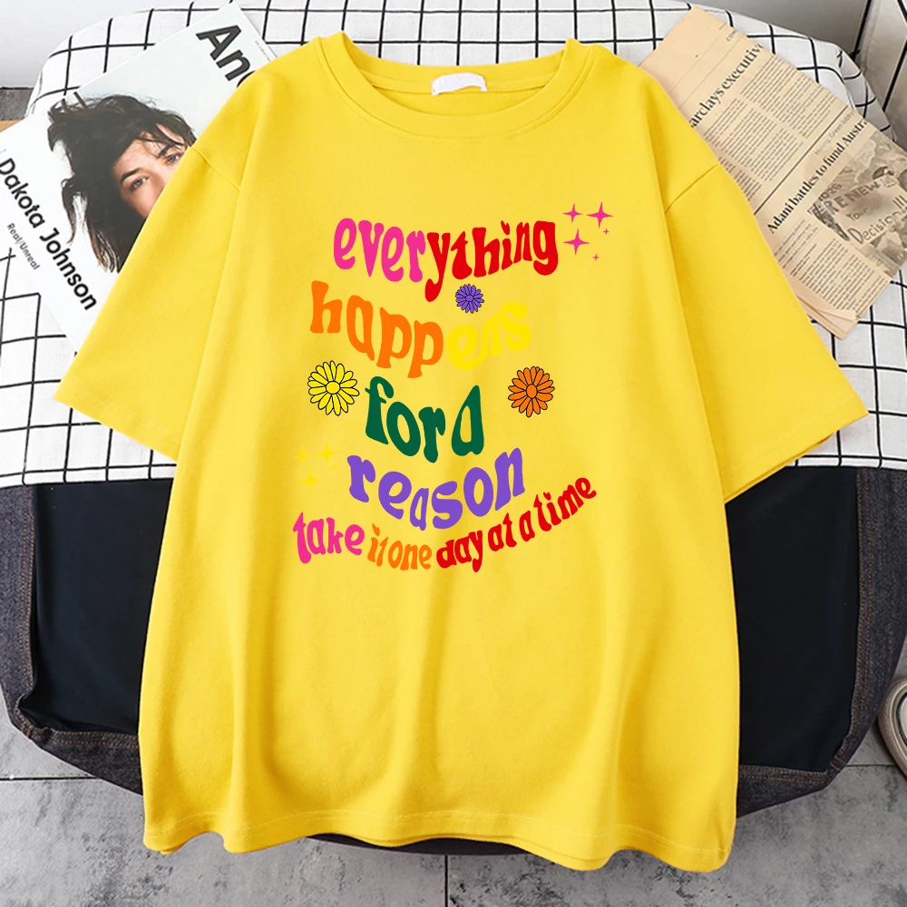 

Everything Happens For A Reason Colored Letter Man Tee Shirt All-Match Street Tshirt Comfortable Loose Tee Top Casual T-Shirts