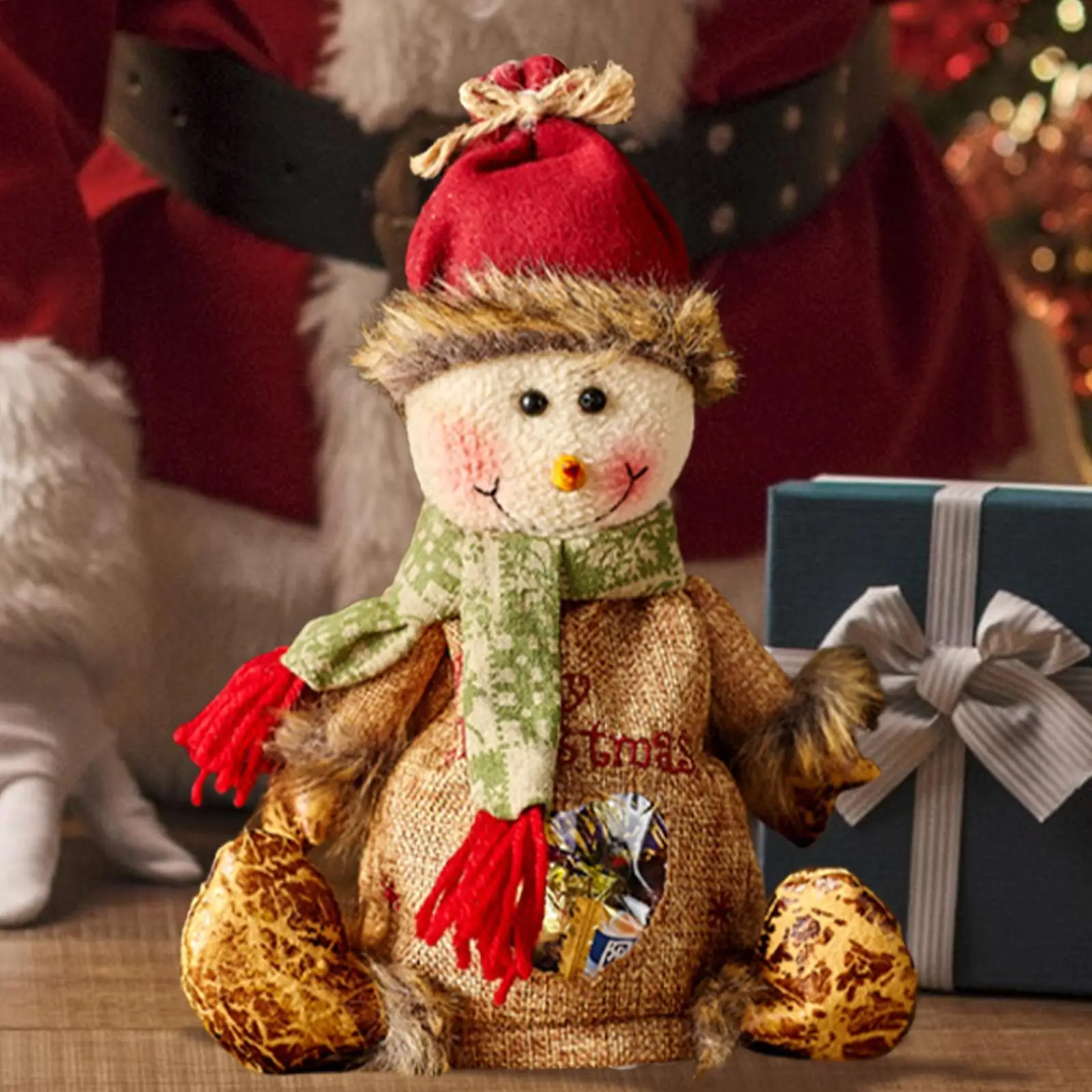 3D Doll Christmas Candy Bags Merry Christmas 3D Doll Bags Adorable Reusable Christmas Treat Fabric Wrapping Bags For Holiday 1PC