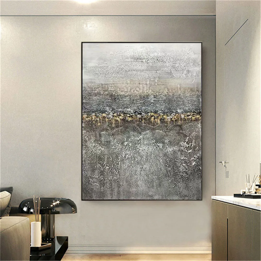 

100% Hand-Painted Abstract Landscape Oil Painting On Canvas Poster Panel Trim Grey Wall Art Picture For Living Room Home Decor