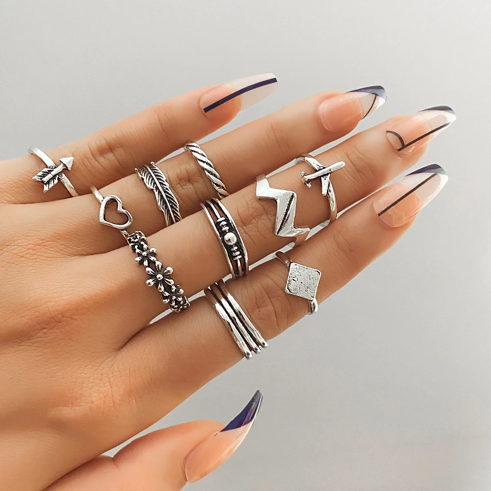 IFMIA Hiphop Vintage Geometry Waves Rings Set for Women Men