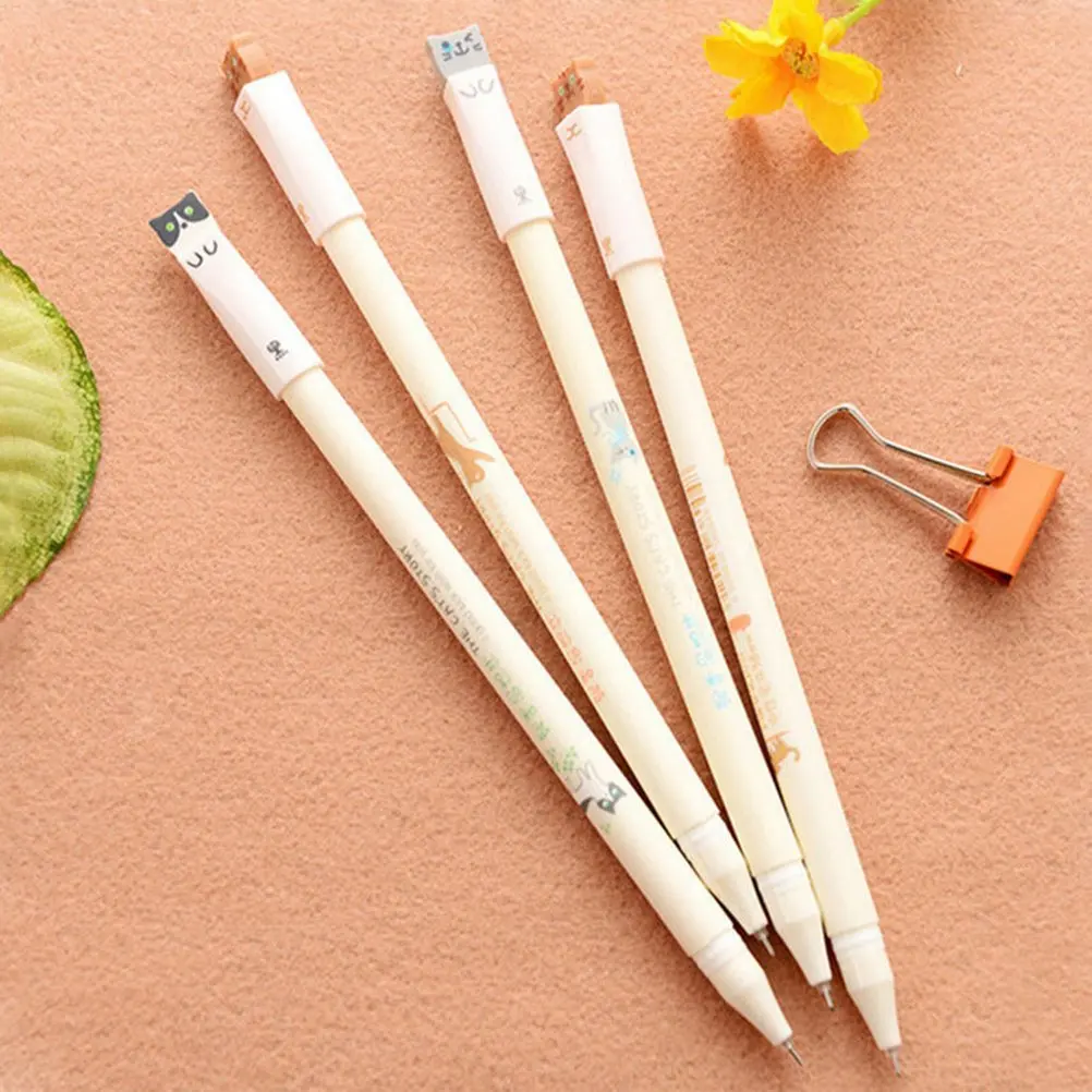 6pcs Cat Gel Pens with 0.38mm Extra Black Ink Office Supplies Stationery for Students