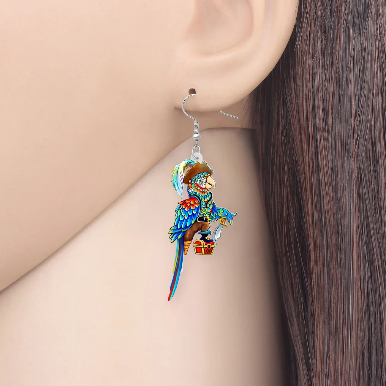 Weveni Acryl Anime Piraten Papagei baumeln Tropfen Ohrringe für Frauen Kinder Freunde Halloween Neuheit Vogel Schmuck Charme Geschenke