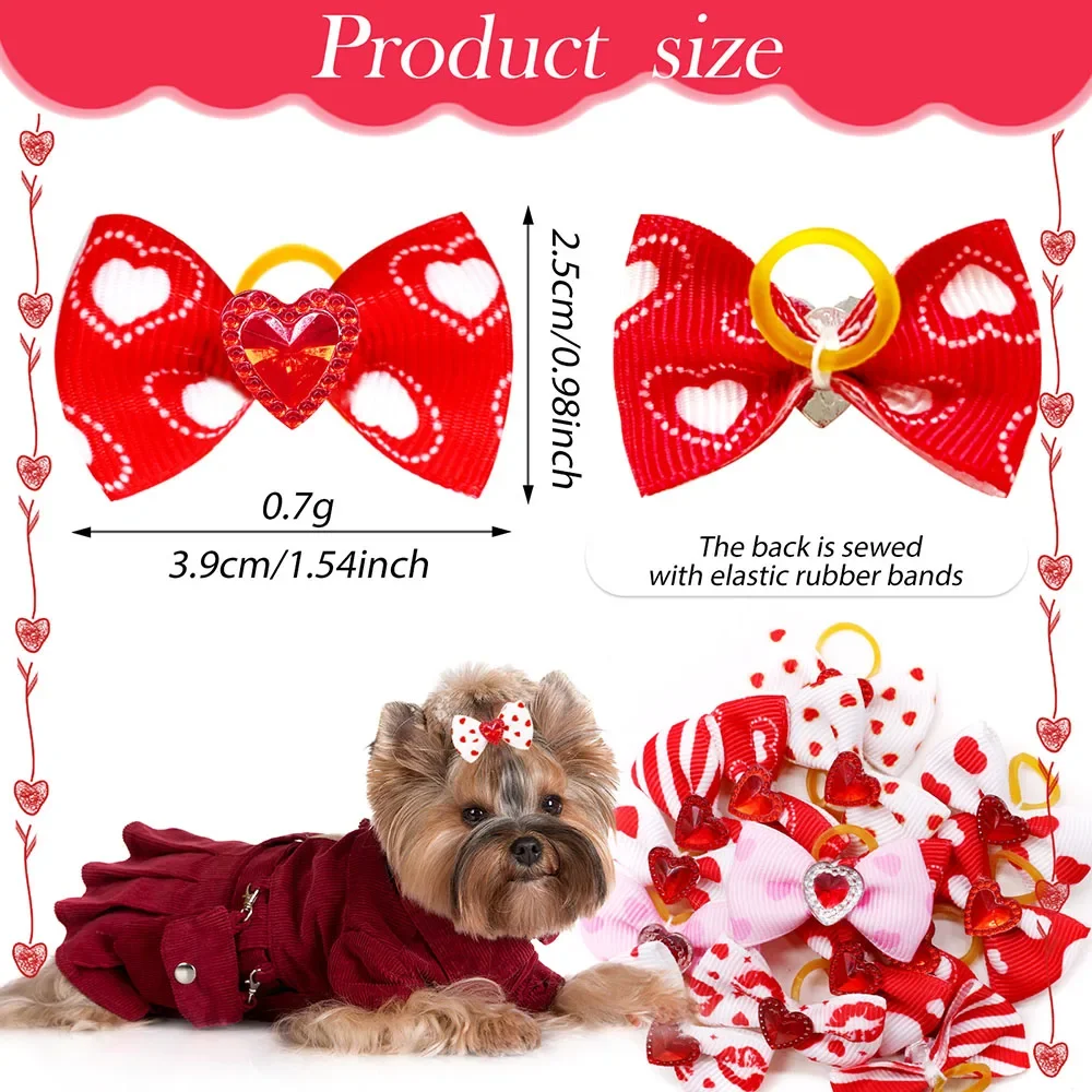 Valentine's Day dog bowknots 10/20/30PC puppy bows with rubber bands dog bows handmade supplies pet grooming accessories for dog 3