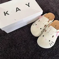 Cartoon Hello Kitty Suede Mules For Women Thicken Platform Closed Toe Round Slippers Sanrio Clogs Cork Insole Slides Sandals 1