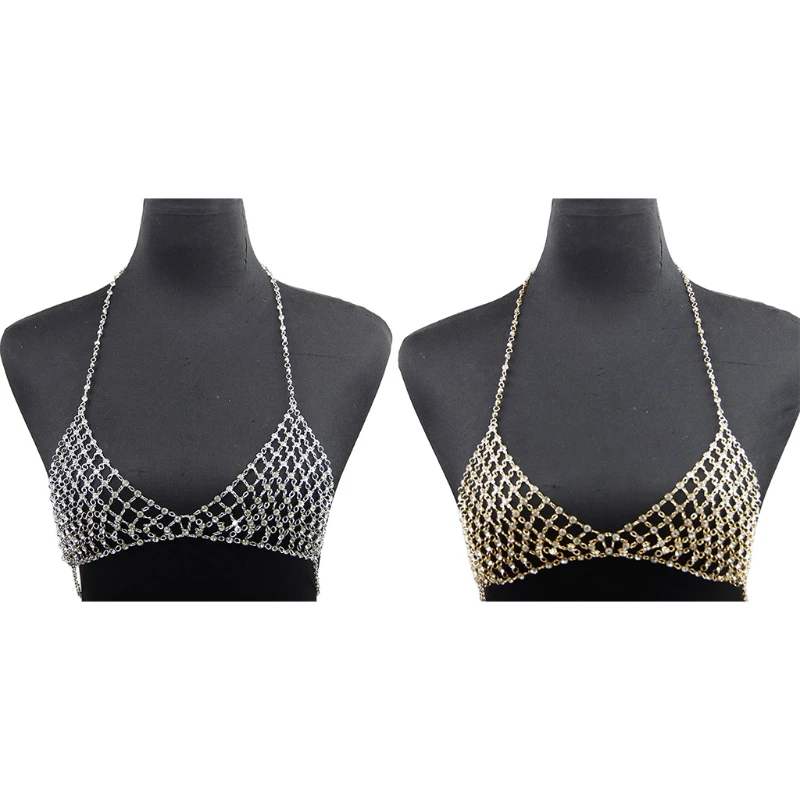 Sexy Beach Bra Chain Gold Body Jewelry Nightclub Chest Chains Crystal Bra Chain Top For Women Girls D5QD