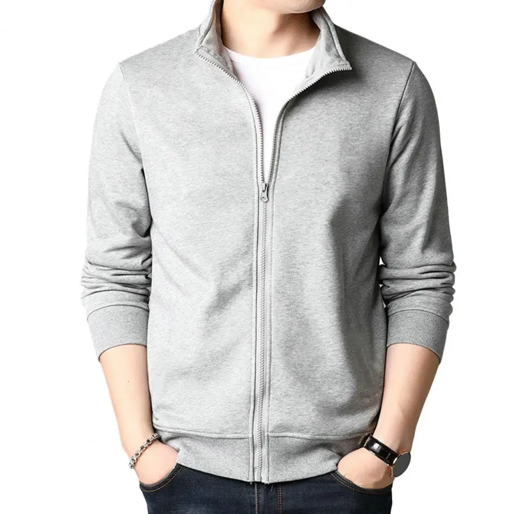 

Men Zippered Coat Stylish Men's Lapel Jacket Slim Fit Long Sleeve Zipper Placket for Spring Autumn Streetwear with Pockets Men