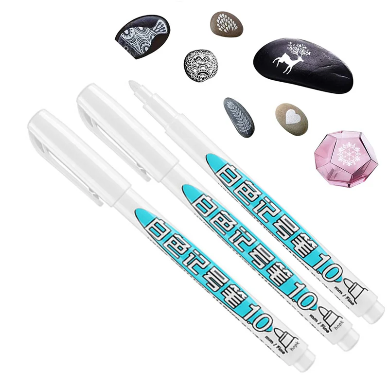 

3pcs White Paint Pens 1mm Acrylic White Permanent Waterproof Markers For Rocks Painting Metal Wood Glass Ceramic Tire Fabric