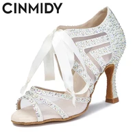 CINMIDY Ballroom Dance Shoes With Rhinestone Salsa Tango Shoes For Dancing High Heels Latin Dance Shoes Woman Indoor Sandals 1