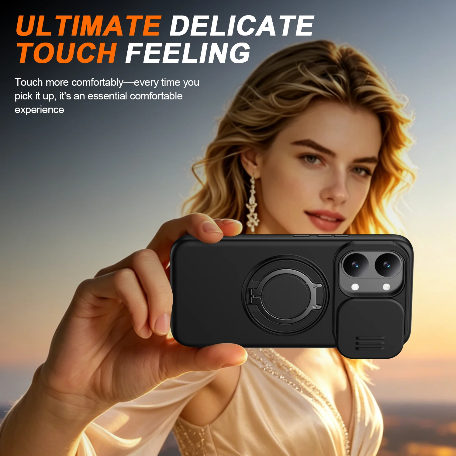 Slide Camera Protection Shockproof Magnetic Back Cover with Upright Kickstand