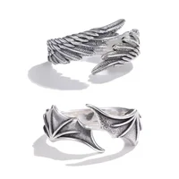 2pcs/pack Vintage Angel Wing Demon Eye Hip Hop Adjustable Couples Rings for Men Women Retro Silver Color Jewelry New 1