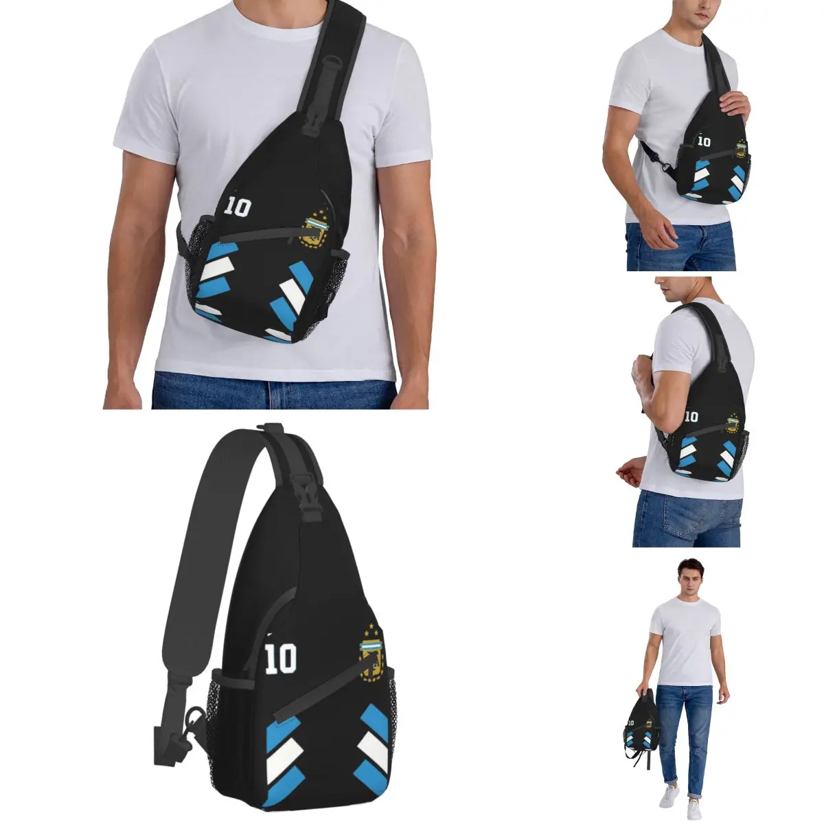 Number 10 Argentina Football Small Sling Bags Chest Crossbody Shoulder Sling Backpack Outdoor Sports Daypacks Messi Printed Bag