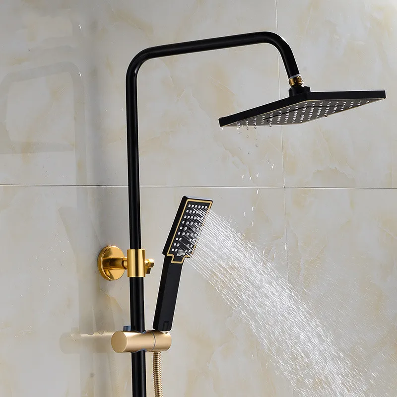 Black Gold Bathroom Square Rain Shower Faucet Set Wall Mounted Space Aluminum Tub Spout Shower System