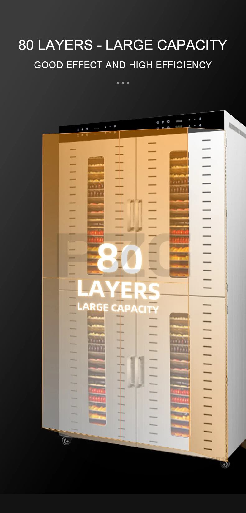 Description Picture 6 of itemIndustrial 100kg Food Dehydrator Dry Fruit Dryer Machine 80 Trays Dried Fruit Cabinet Food Dryer Celery Tomato Potato Dehydrator