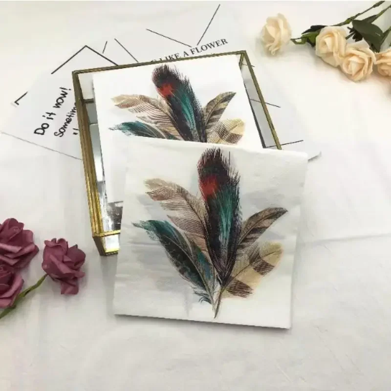 Colourful Printed Napkin Feather Model Tissue Drawing Paper 10/20pcs/pac Restaurant Party Gathering Facial Tissue Mouth Cloth paper napkins