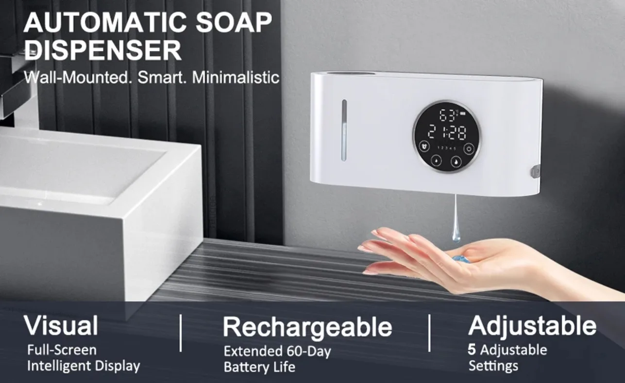 SmartFoam touchless soap dispenser wall-mounted with LED screen