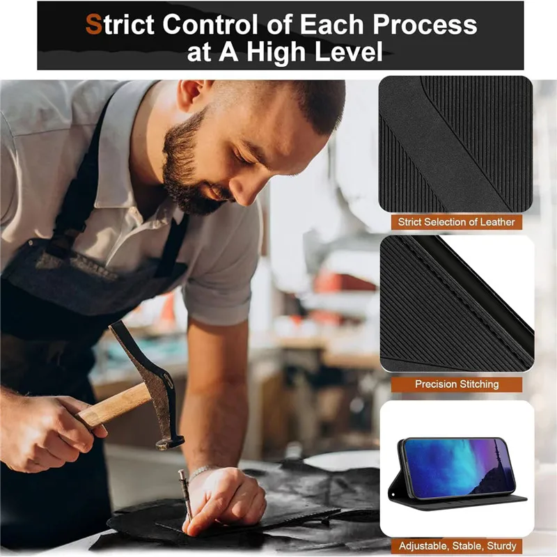 Magnetic Leather Book-Style Wallet Phone Case with Flip Stand