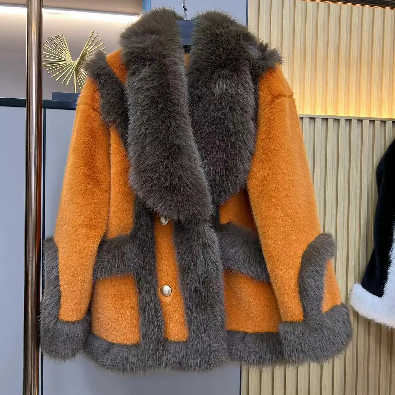 color fashion coat fur female winter new black and white lamb coat fur