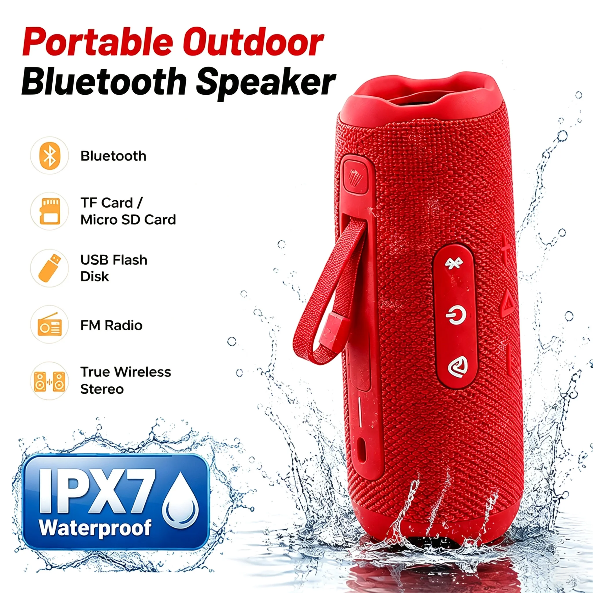 Waterproof Portable Outdoor Bluetooth Speaker with FM Radio - Powerful 5W Sound for Beach, Camping, Party, and Travel