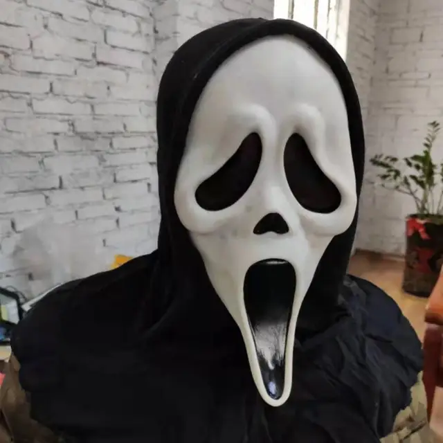 Scary Ghost Face Scream Mask Halloween Party Dress with Hood