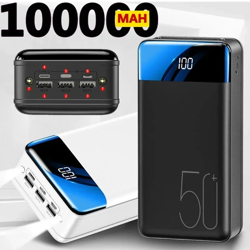 대용량 보조배터리 고속 충전 모바일 전원 공급 장치, 일반 5V 2.1A, 100000/98000 MAh, 무료 배송