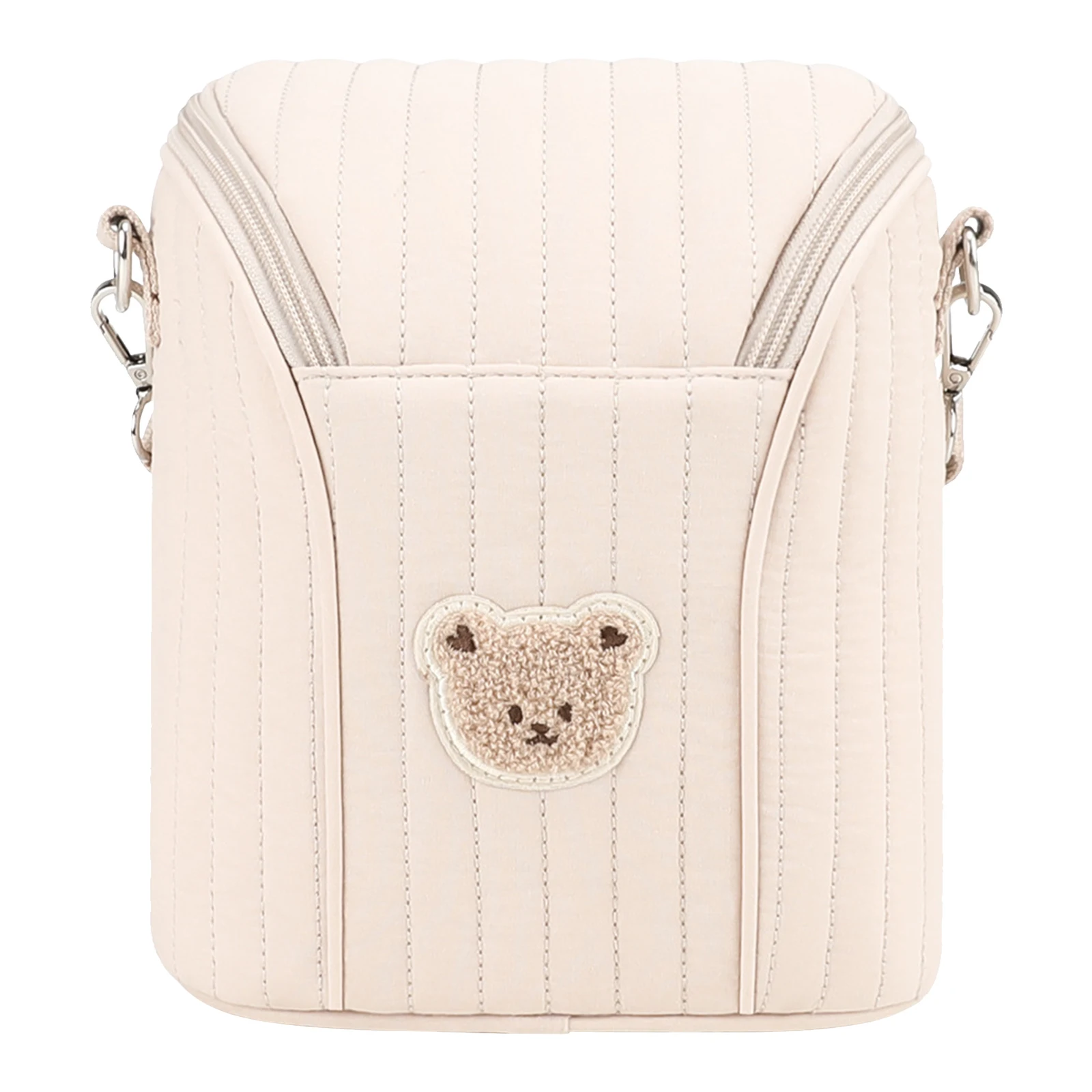 귀여운 곰돌이 휴대용 유축기 보관 가방 재사용 가능한 작은 기저귀 가방 엄마 아빠를 위한 탈부착 가능한 버클이 있는 면 소재 기저귀 유모차 가방