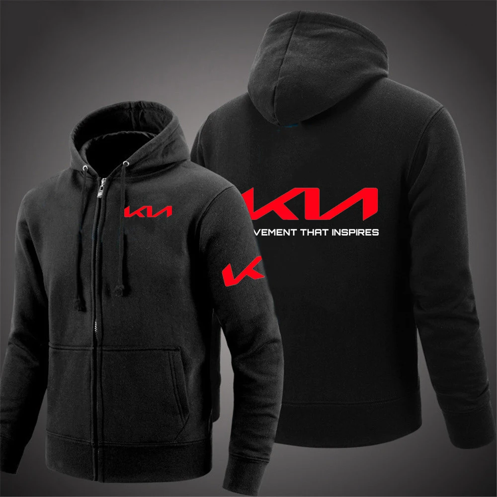 mens hoodies sale 2022 New Men's Kia Car Logo Print Spring Autumn Casual Hoodie Solid Color Long Sleeve Fashion Zip Jacket Sweatshirt Coat red hoodie