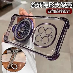 Luxury Magnetic Holder Shockproof Transparent Silicone Case with Airbag Plating - Honor Magic 8 Pro (Purple gyro)