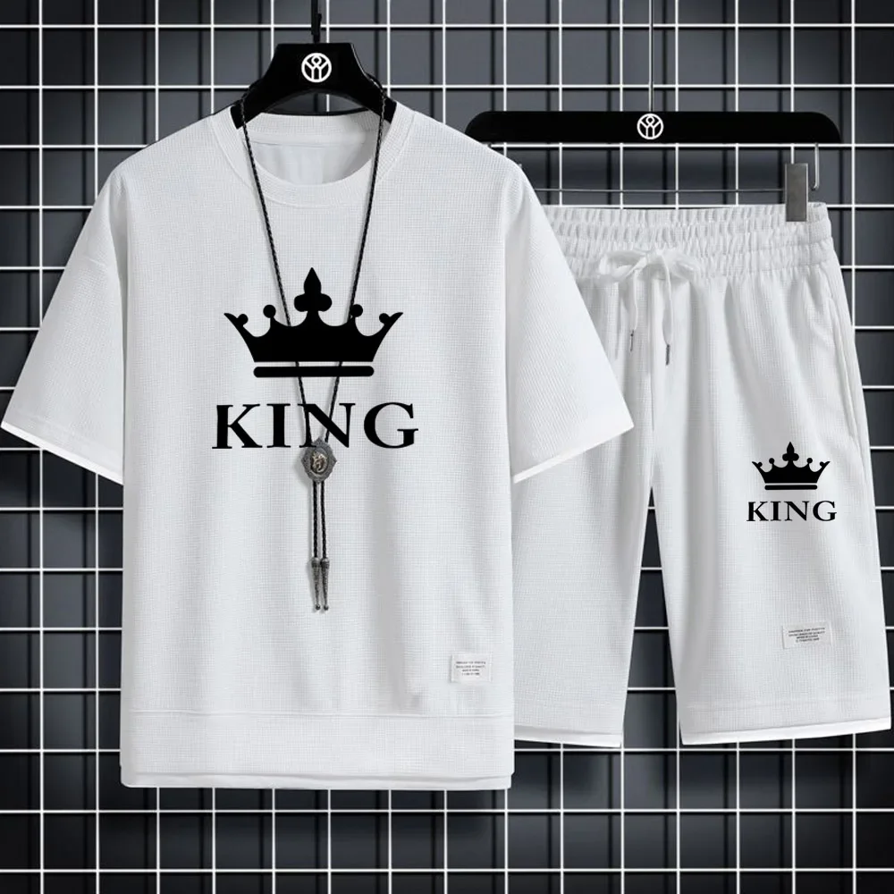 

Summer KING printed jogging suit for men and women quick drying breathable outdoor fitness 2-piece casual wear