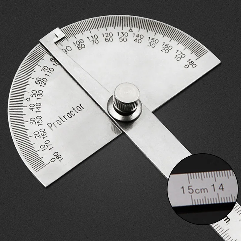 Stainless Steel Protractor Angle Gauge 180 Degrees 0-10CM Adjustable Measuring Tool