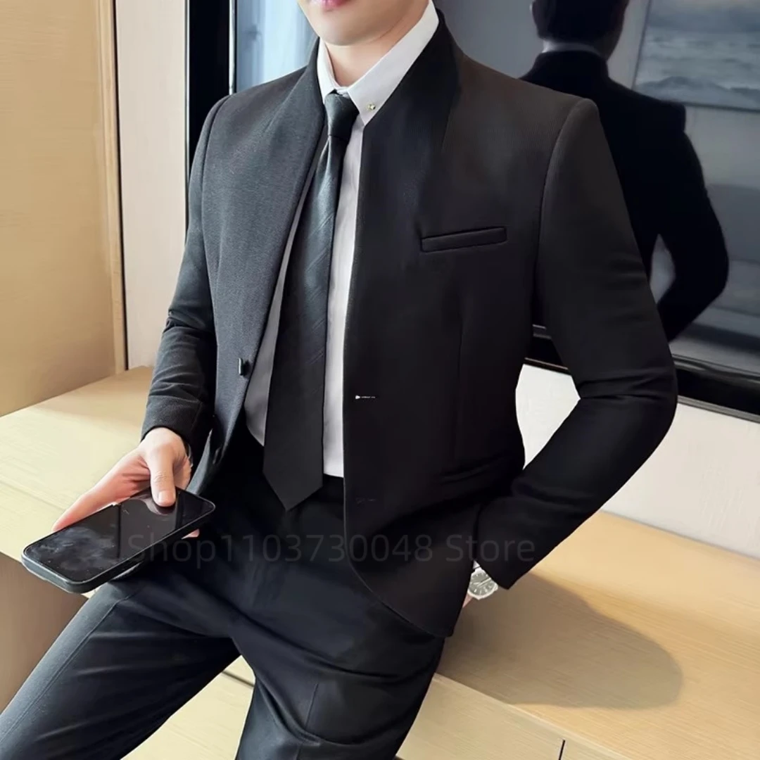 New Chinese Stand-Up Collar Suit Coats Men Slim Fit Business Casual Fashion Suits Jacket Formal Social Prom Party Tuxedos Blazer