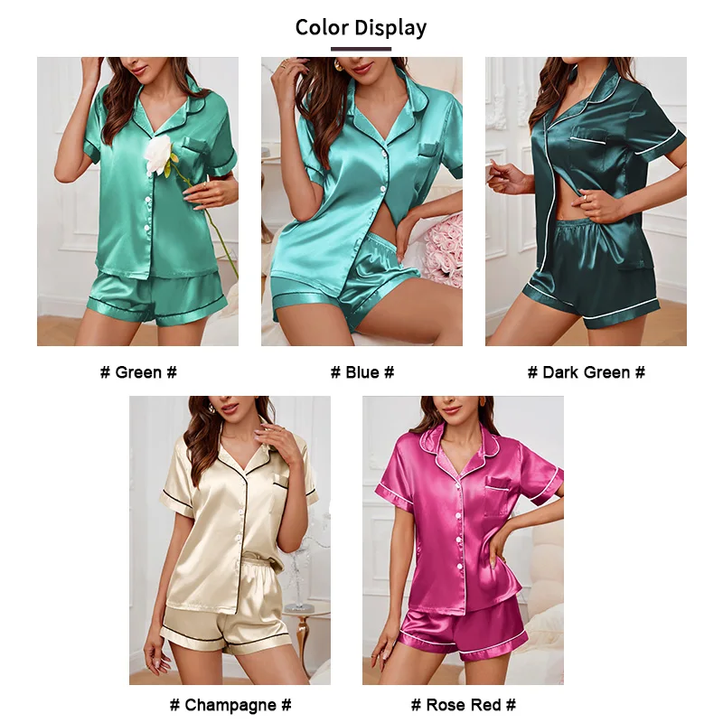 Women's Satin Short Sleeve Pajama Set - Elegant Summer Loungewear
