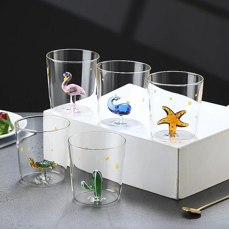 3D Creative Handmade Bubble Glass Cup Three-Dimensional Animal Plant Shape Coffee Milk Drink Cute Transparent Glass Cup Gift